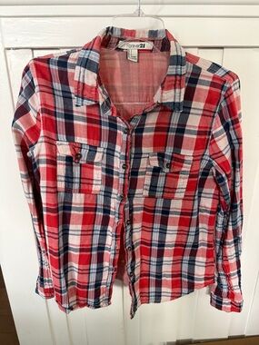Forever 21 Red, Navy & White Plaid Button-Down Shirt